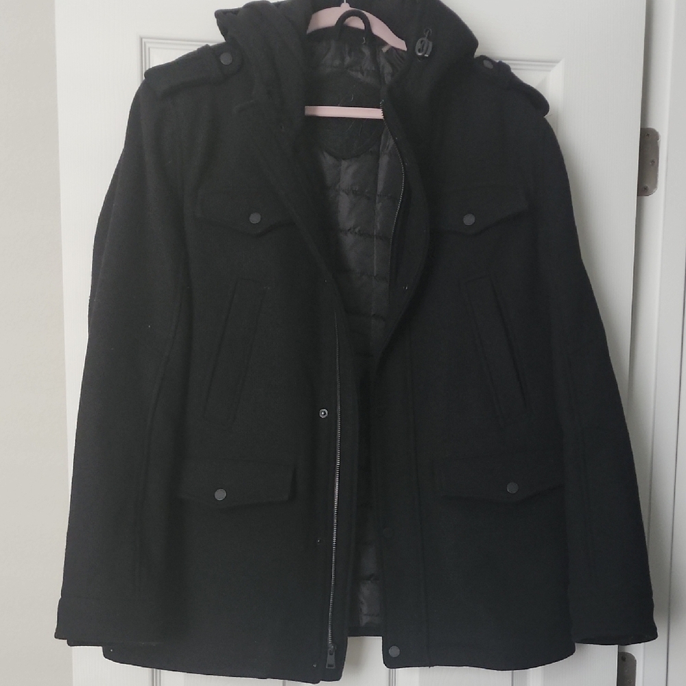 Black Rivet Men's Black Pea Coat